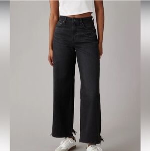 American Eagle 00 Regular Super High Waisted Baggy Wide-Leg Ankle Jeans Black